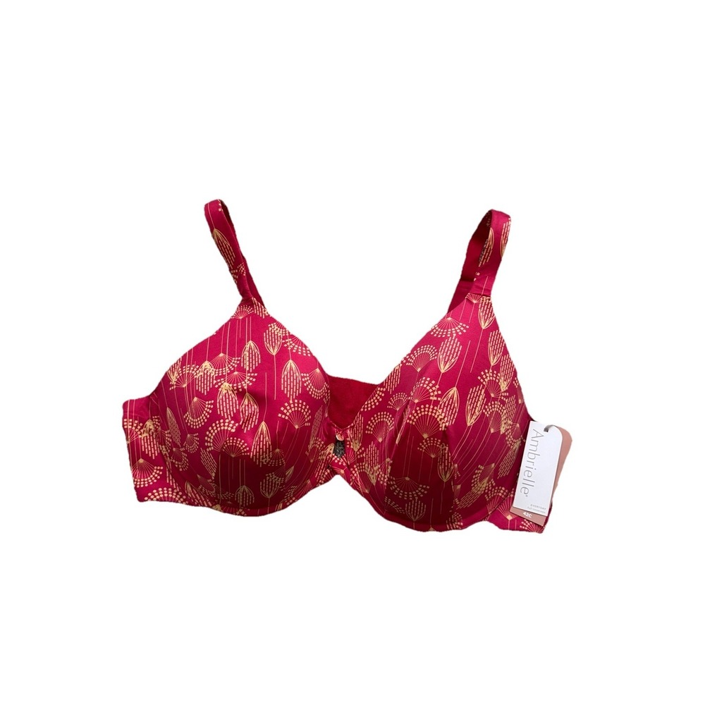 Ambrielle Women's Brand New 42C Nylon Red Floral T-Shirt Convertible  Bra‎